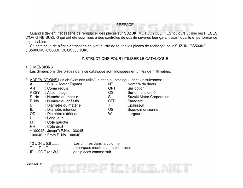 * CATALOG PREFACE * Suzuki MOTO 500 GS-E 2003  GS500UK3(P19)