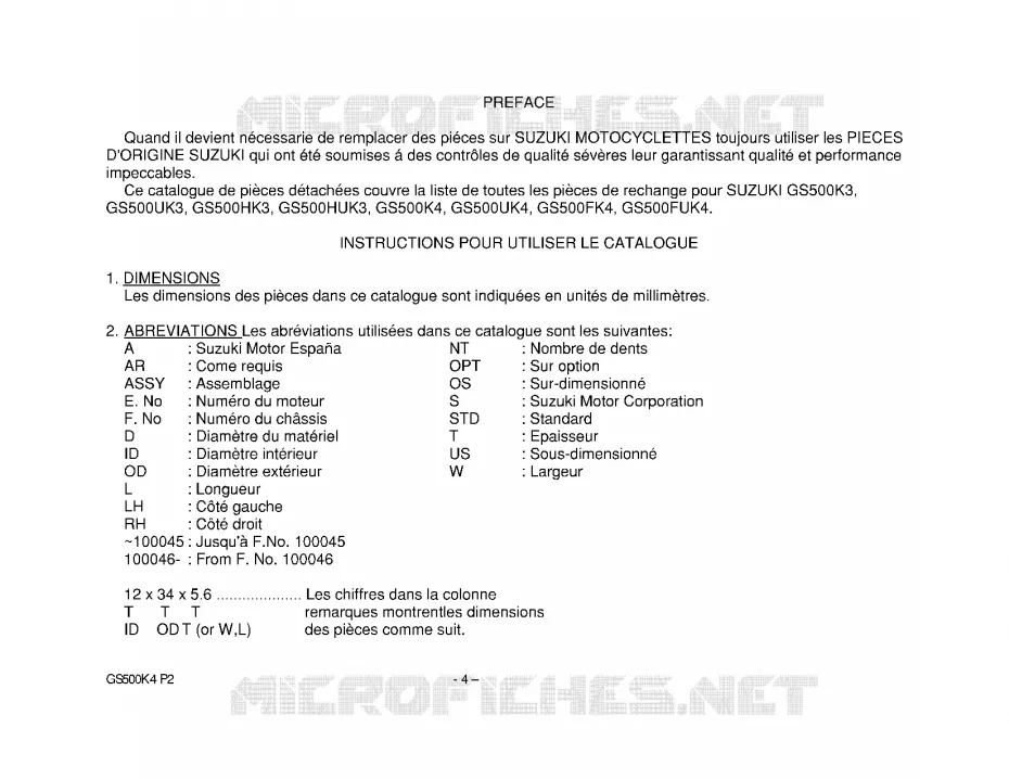 * CATALOG PREFACE * Suzuki MOTO 500 GS-E 2004  GS500UK4(P19)