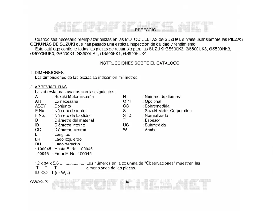 * CATALOG PREFACE * Suzuki MOTO 500 GS-F 2004  GS500FUK4(P19)