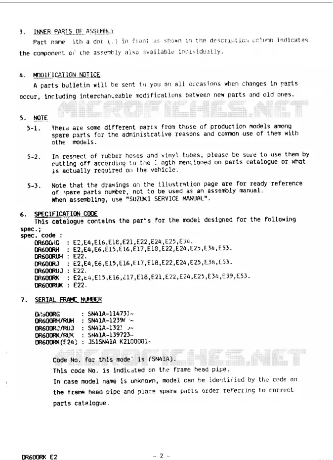 * CATALOG PREFACE * Suzuki MOTO 600 DR 1988  DR600RUJ(E2)