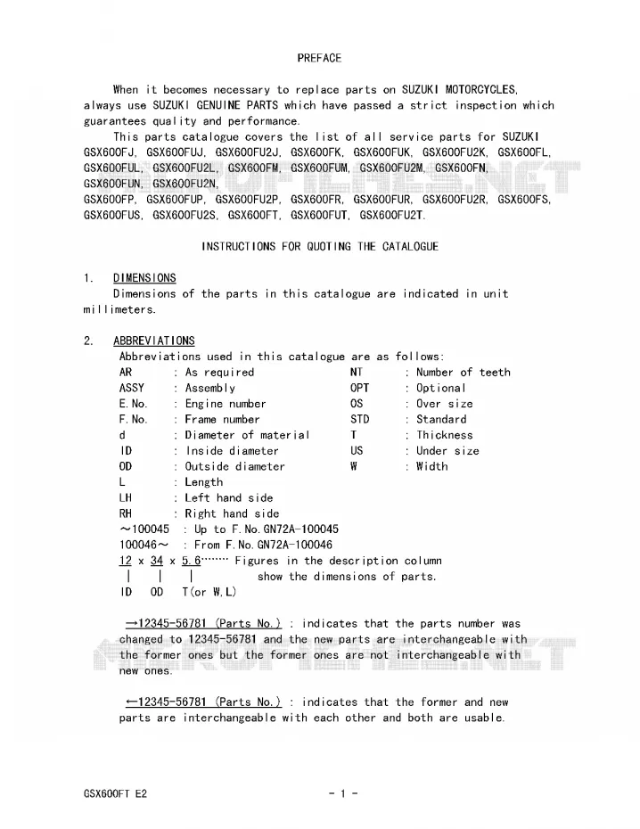 * CATALOG PREFACE * Suzuki MOTO 600 GSX-F 1989  GSX600FUK(E2)