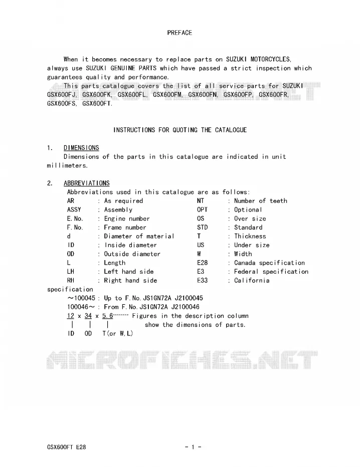 * CATALOG PREFACE * Suzuki MOTO 600 GSX-F 1992  GSX600FU2N(E28)
