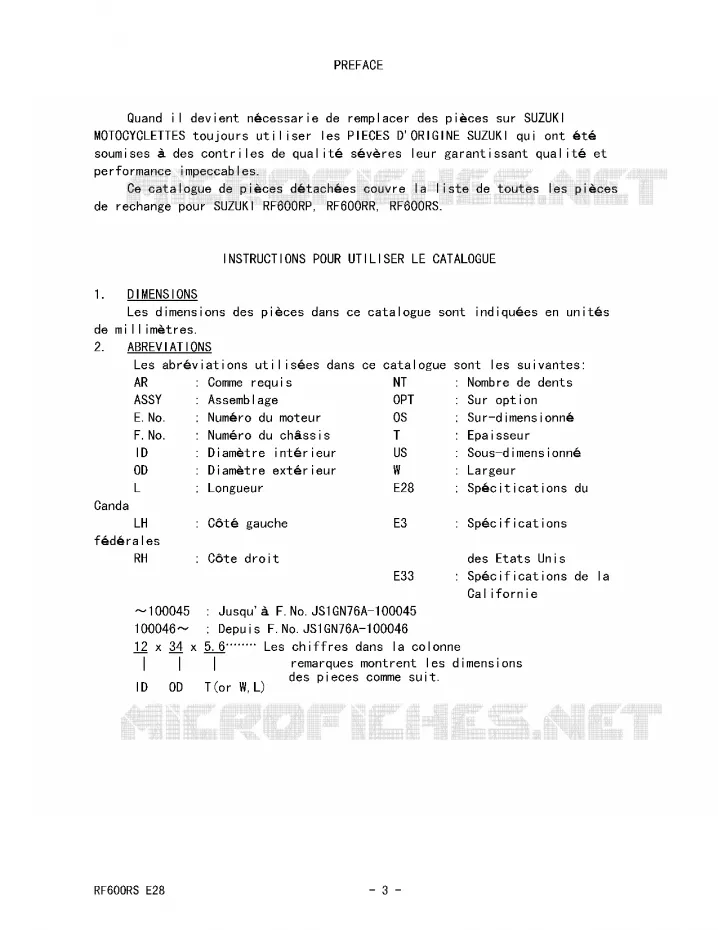* CATALOG PREFACE * Suzuki MOTO 600 RF 1994  RF600RR(E28)