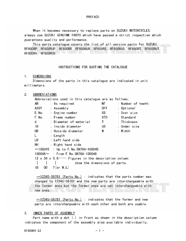 * CATALOG PREFACE * Suzuki MOTO 600 RF 1997  RF600RUV(E2)