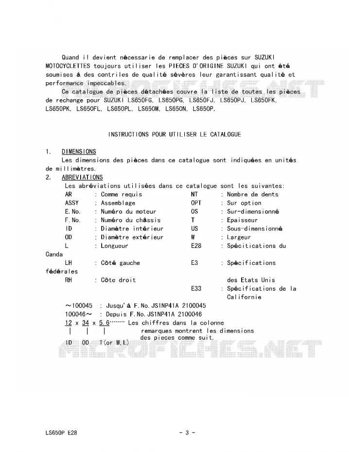 * CATALOG PREFACE * Suzuki MOTO 650 BOULEVARD 1989  LS650FK(E28)