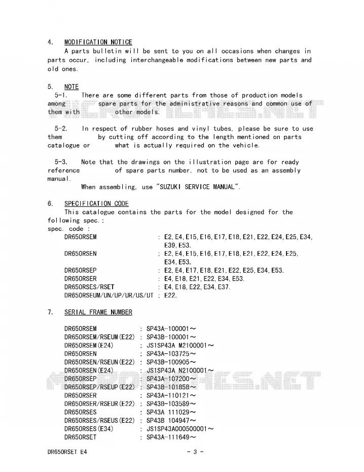 * CATALOG PREFACE * Suzuki MOTO 650 DR 1996  DR650RSET(E4)