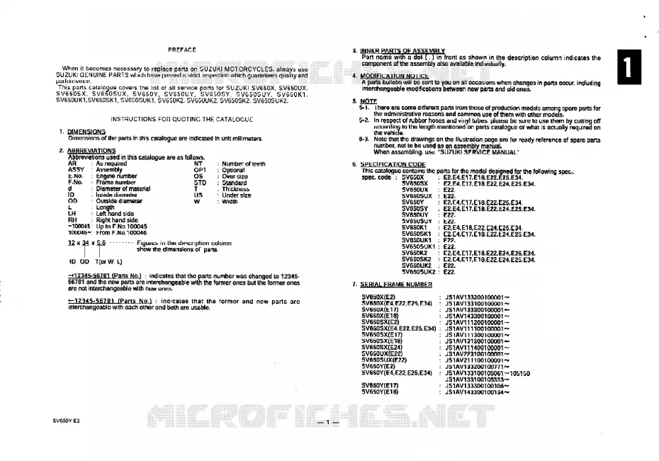 * CATALOG PREFACE * Suzuki MOTO 650 SV 2000  SV650Y(E2)