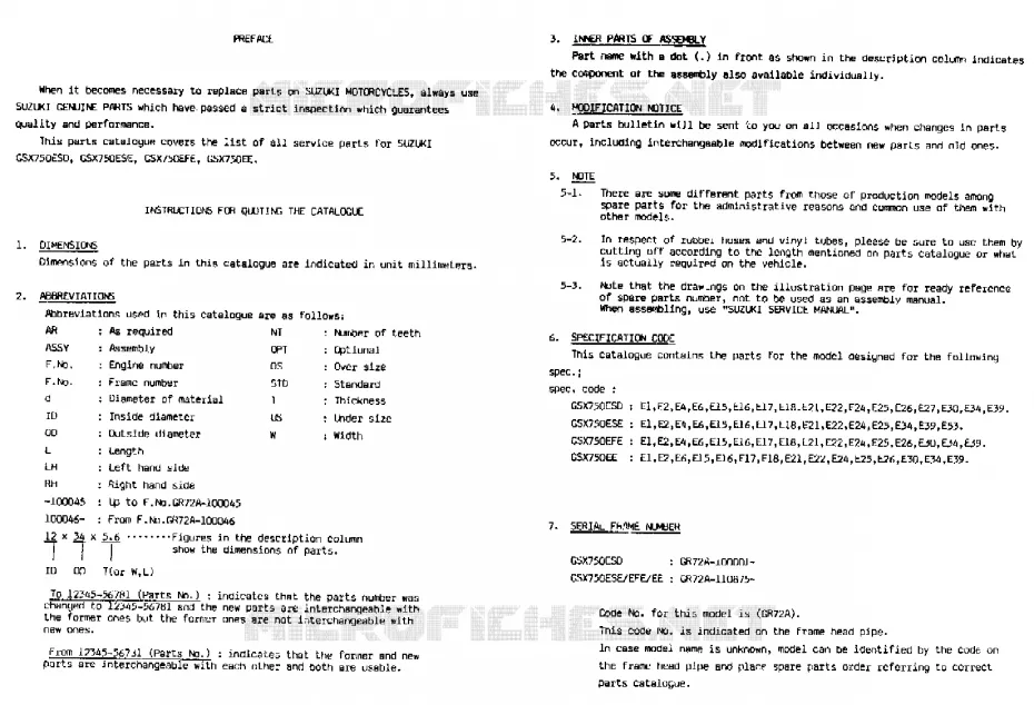 * CATALOG PREFACE * Suzuki MOTO 750 GSX-E 1984  GSX750EFE(D/E)