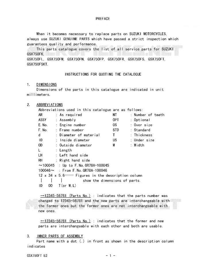 * CATALOG PREFACE * Suzuki MOTO 750 GSX-F 1994  GSX750FR(E2)
