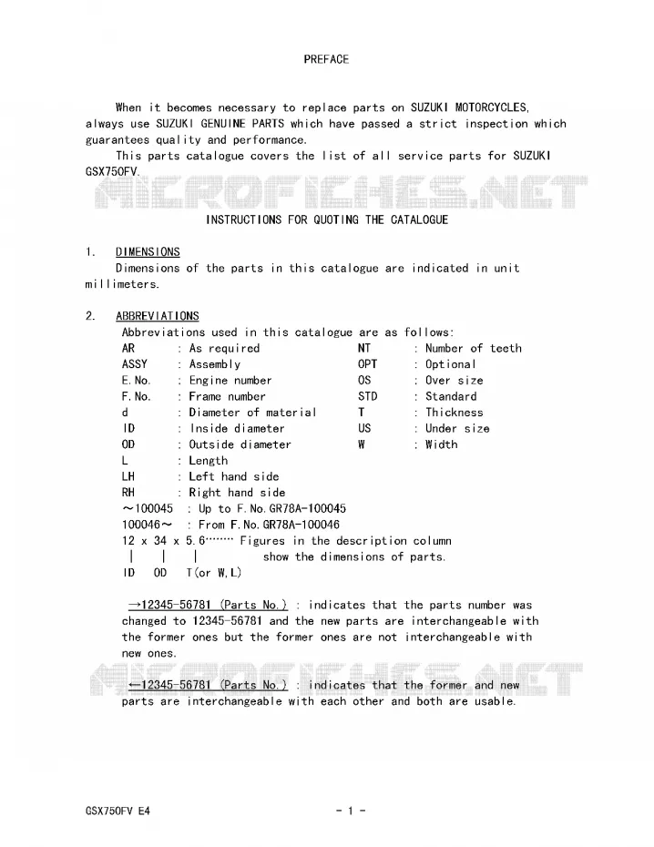 * CATALOG PREFACE * Suzuki MOTO 750 GSX-F 1997  GSX750FV(E4)
