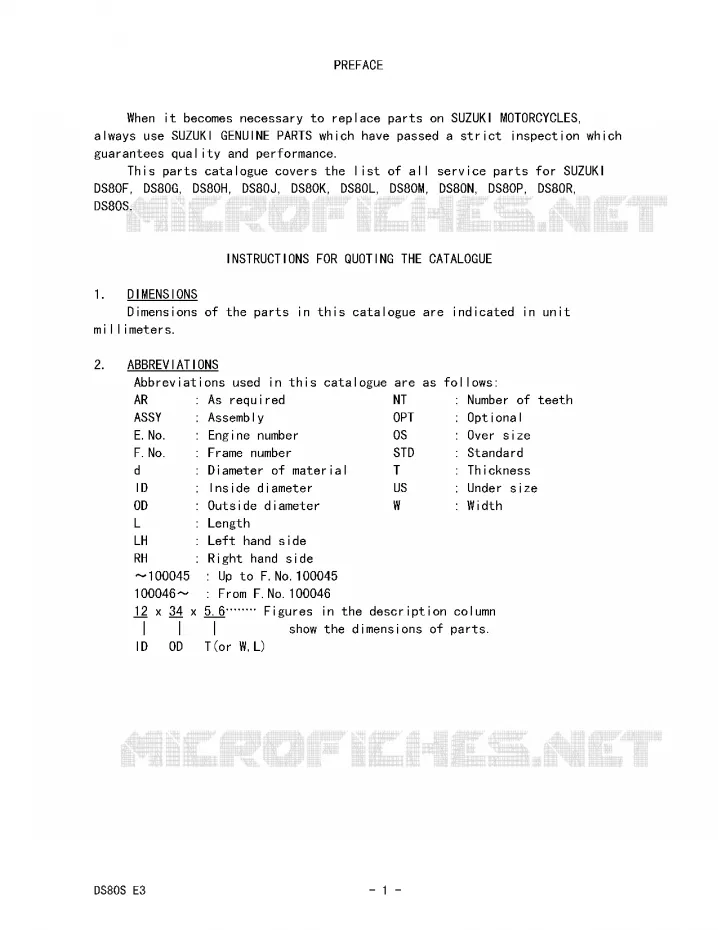 * CATALOG PREFACE * Suzuki MOTO 80 DS 1994  DS80R(E3)