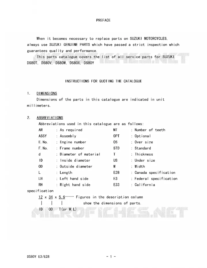 * CATALOG PREFACE * Suzuki MOTO 80 DS 1999  DS80X(E3/E28)