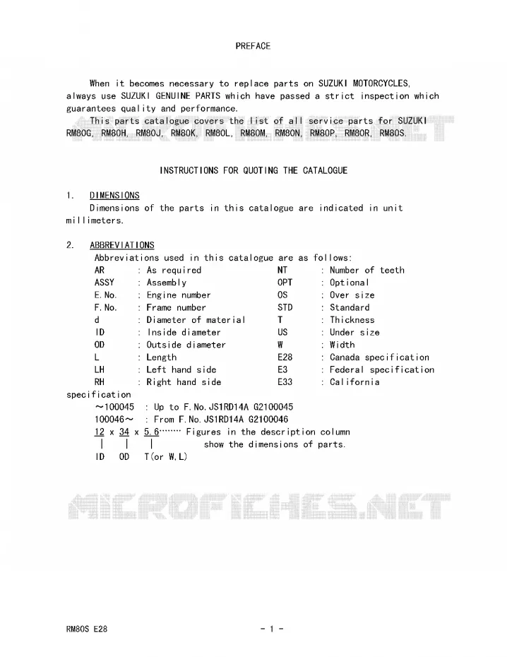 * CATALOG PREFACE * Suzuki MOTO 80 RM 1986  RM80G(E28)