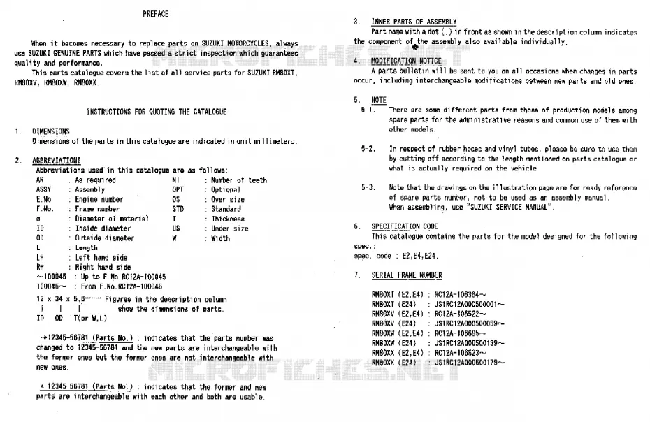 * CATALOG PREFACE * Suzuki MOTO 80 RM 1997  RM80XV(T/V/W)