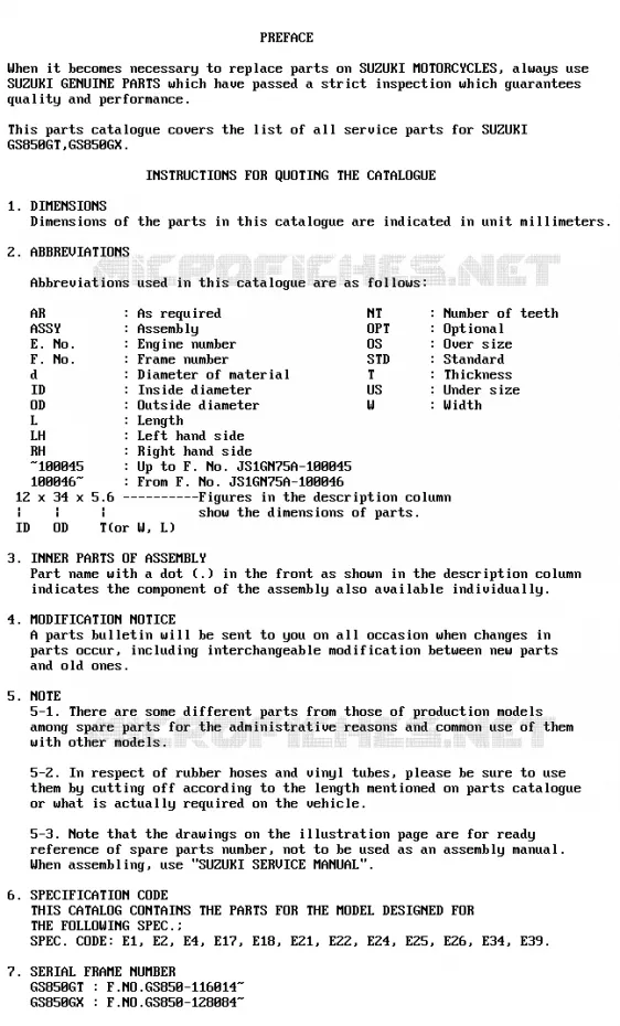 * CATALOG PREFACE * Suzuki MOTO 850 GS 1980  GS850GT(T/X)