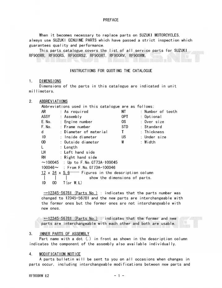 * CATALOG PREFACE * Suzuki MOTO 900 RF 1995  RF900RS(E2)