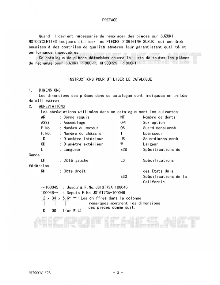 * CATALOG PREFACE * Suzuki MOTO 900 RF 1995  RF900RZS(E28)