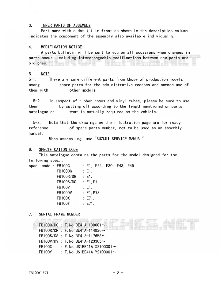 * CATALOG PREFACE * Suzuki SCOOTER 100 FB 2000  FB100Y(E71)
