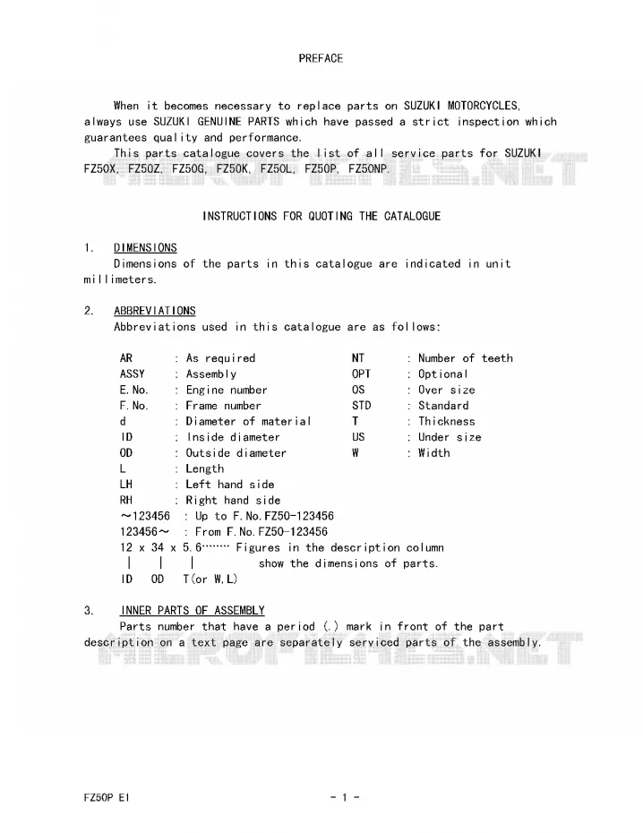 * CATALOG PREFACE * Suzuki SCOOTER 50 FZ 1993  FZ50P(E1)