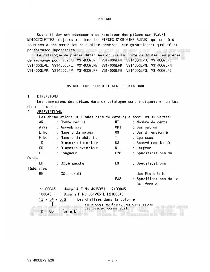 * CATALOG PREFACE * Suzuki MOTO 1400 INTRUDER 1993  VS1400GLPP(E28)