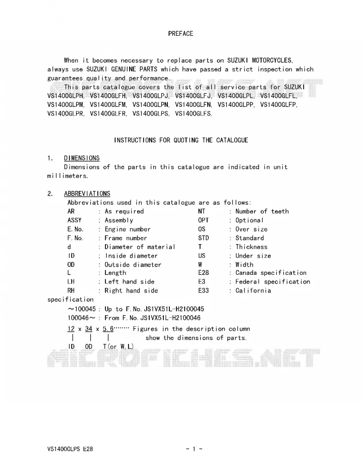 * CATALOG PREFACE * Suzuki MOTO 1400 INTRUDER 1995  VS1400GLFS(E28)