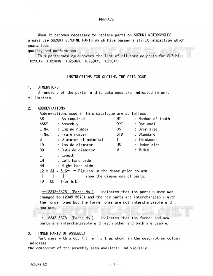 * CATALOG PREFACE * Suzuki MOTO 250 TU 1997  TU250XV(E2)