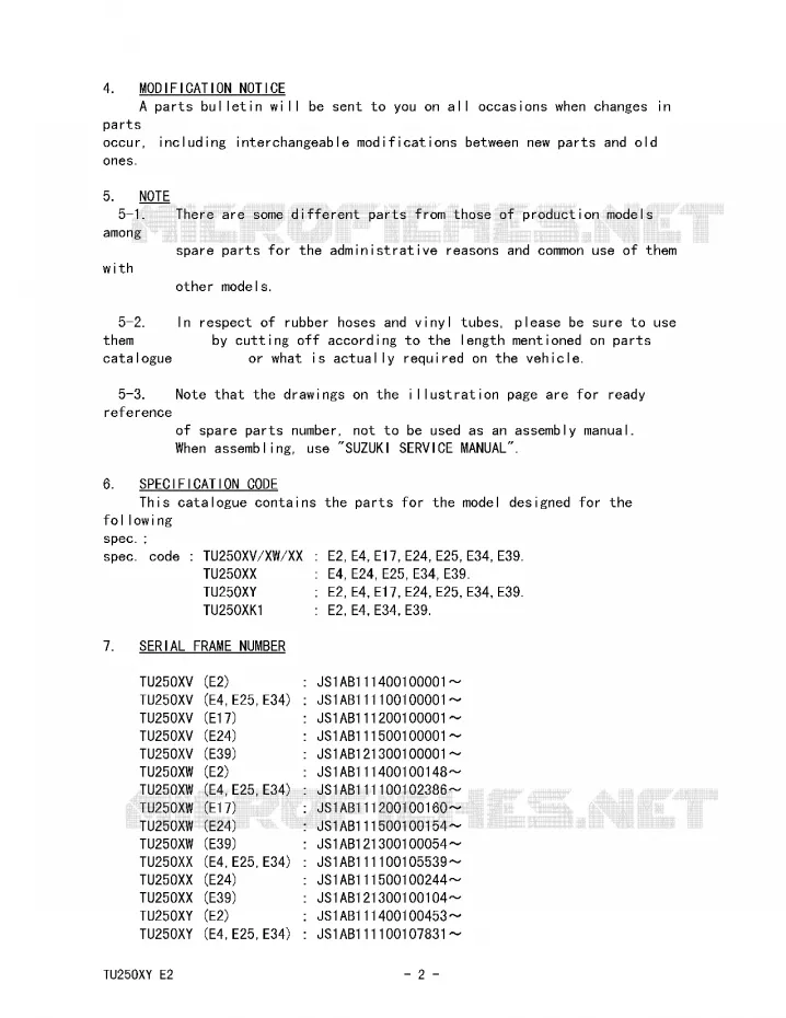 * CATALOG PREFACE * Suzuki MOTO 250 TU 1997  TU250XV(E2)