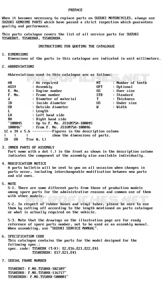 * CATALOG PREFACE * Suzuki MOTO 50 TS-ER 1981  TS50ERKDX(T/X)