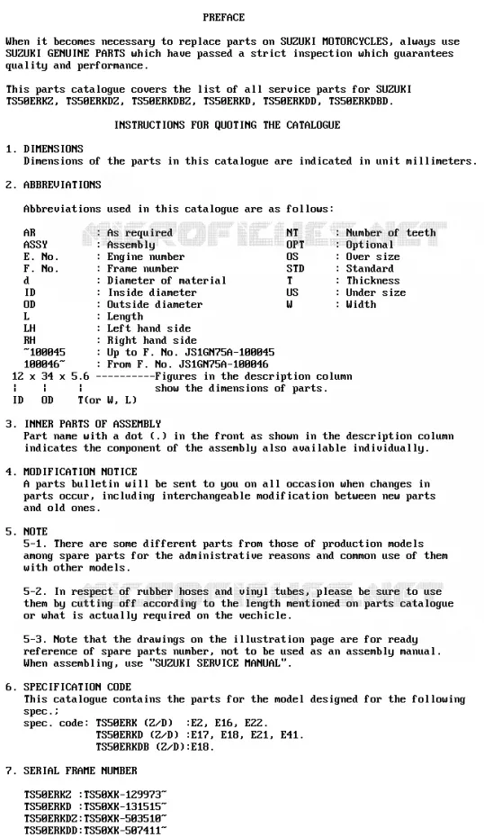 * CATALOG PREFACE * Suzuki MOTO 50 TS-ER 1982  TS50ERKDZ(Z/D)