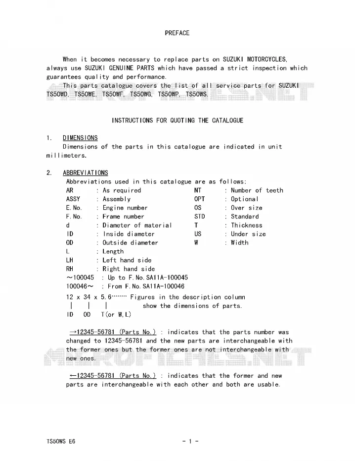 * CATALOG PREFACE * Suzuki MOTO 50 TS-W 1986  TS50WG(E6)