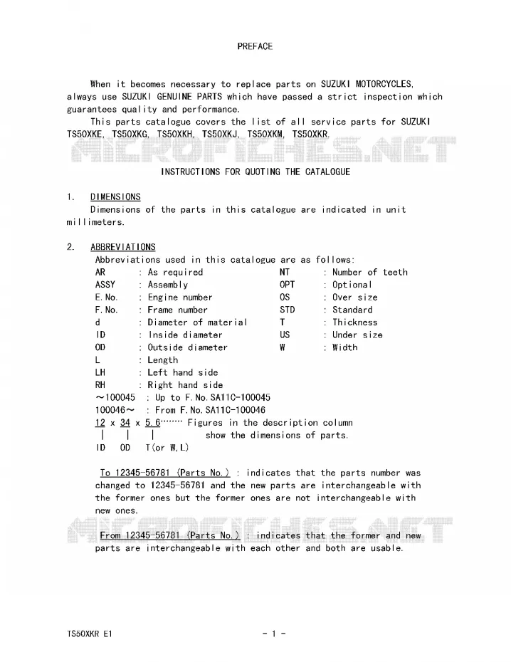 * CATALOG PREFACE * Suzuki MOTO 50 TS-X 1994  TS50XKR(E1)