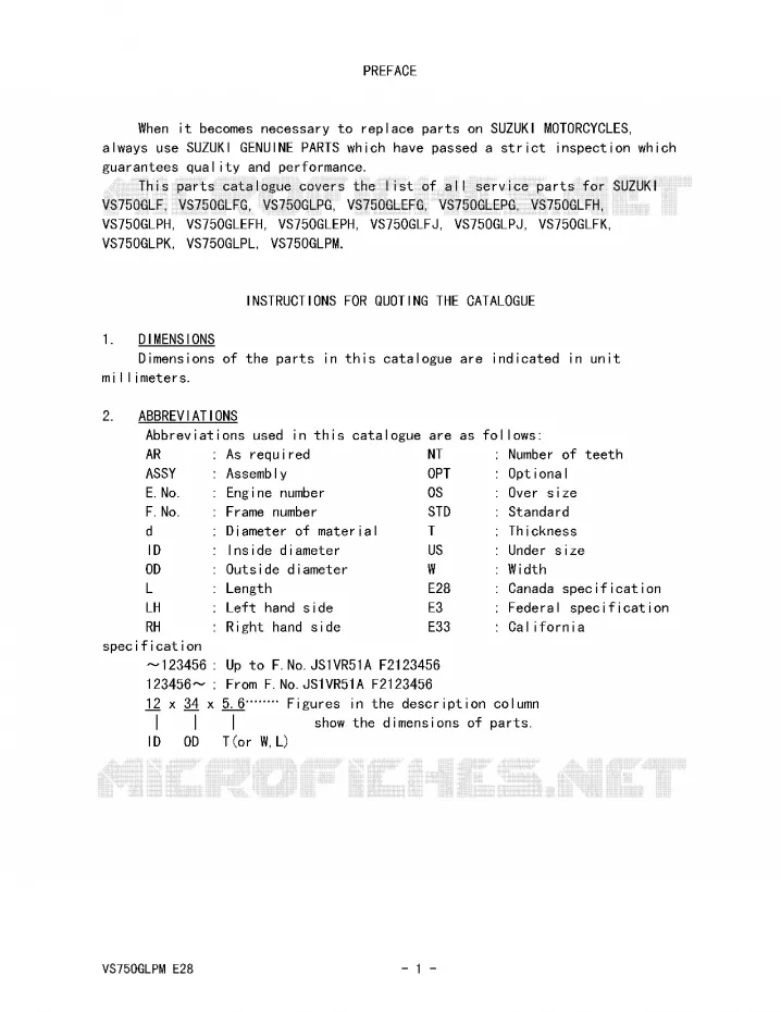 * CATALOG PREFACE * Suzuki MOTO 750 INTRUDER 1987  VS750GLPH(E28)