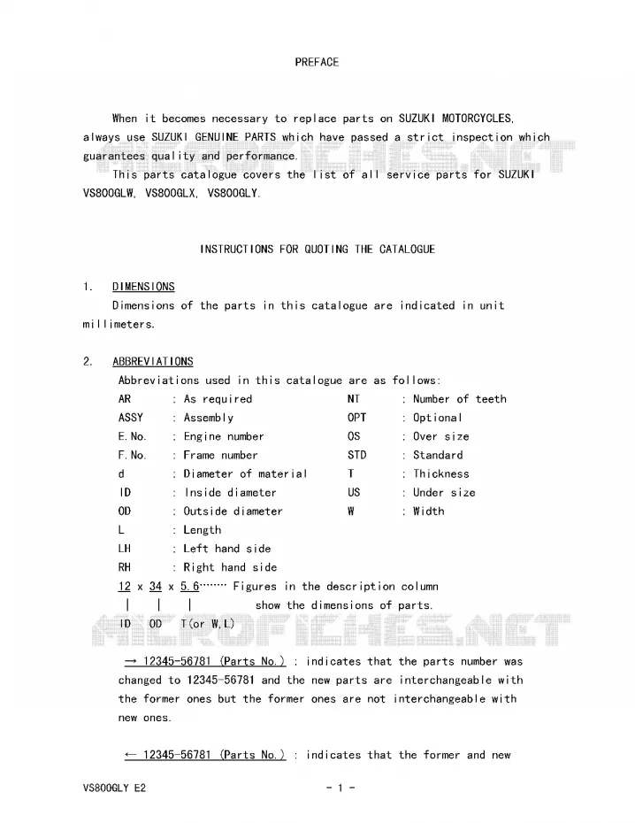 * CATALOG PREFACE * Suzuki MOTO 800 INTRUDER 2000  VS800GLY(E2)