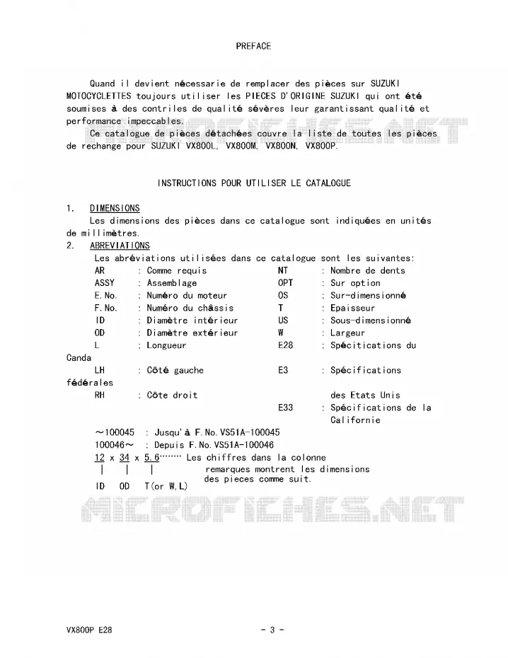 * CATALOG PREFACE * Suzuki MOTO 800 VX 1990  VX800L(E28)