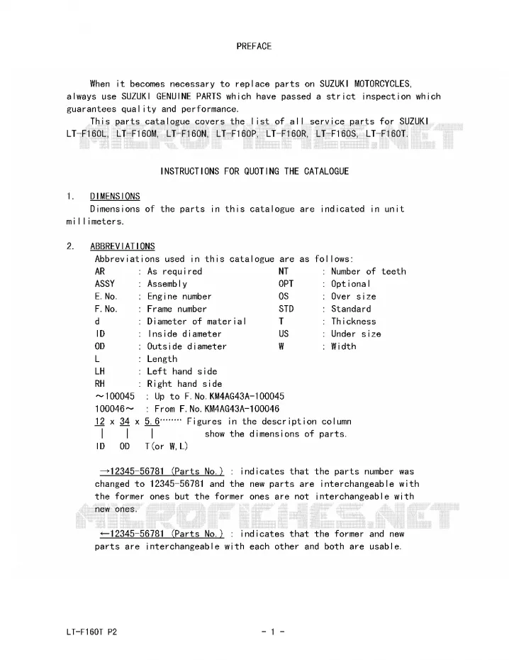 * CATALOG PREFACE * Suzuki QUAD 160 OZARK 1993  LT-F160P(P2)