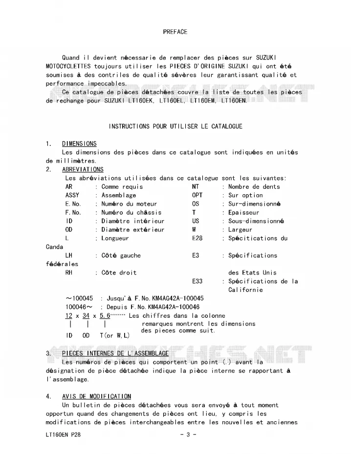 * CATALOG PREFACE * Suzuki QUAD 160 QUADRUNNER 1990  LT160EL(P28)