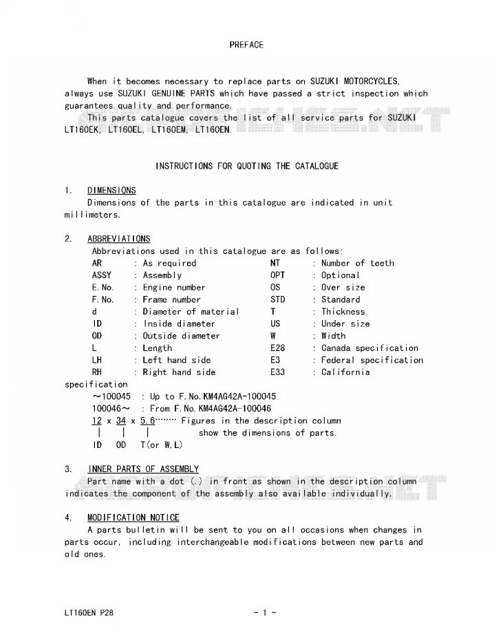 * CATALOG PREFACE * Suzuki QUAD 160 QUADRUNNER 1992  LT160EN(P28)
