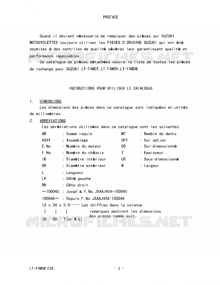 * CATALOG PREFACE * Suzuki QUAD 250 KINGQUAD 1996  LT-F4WDT(E28)