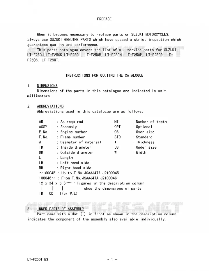 * CATALOG PREFACE * Suzuki QUAD 250 OZARK 1996  LT-F250T(E3)