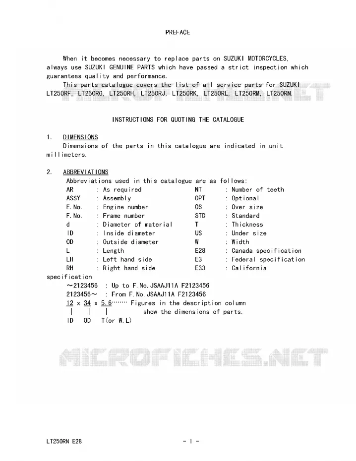 * CATALOG PREFACE * Suzuki QUAD 250 QUADRACER 1990  LT250RL(E28)