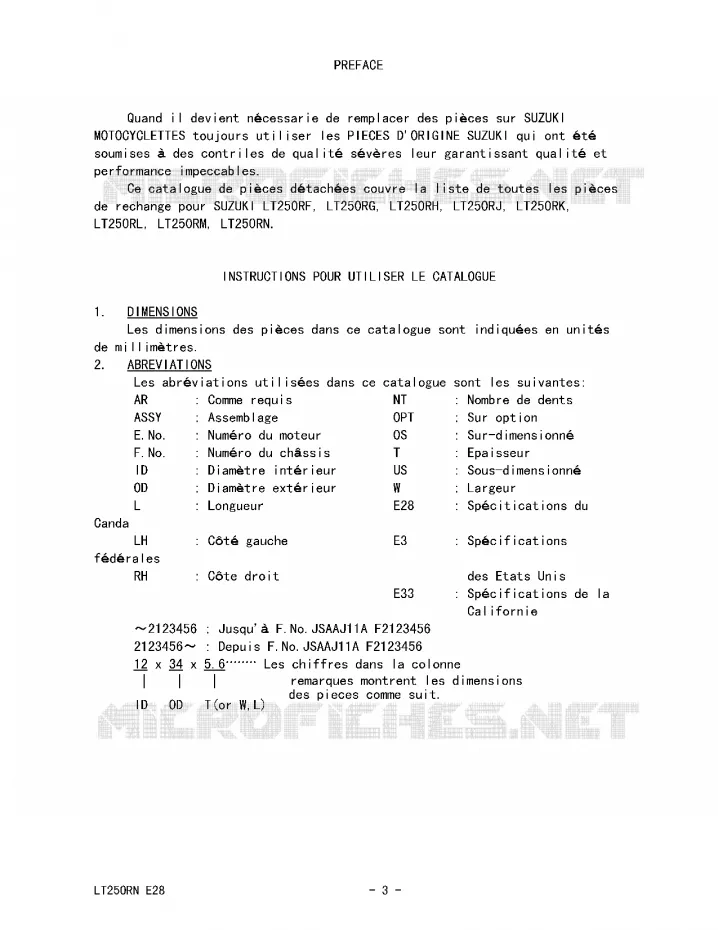 * CATALOG PREFACE * Suzuki QUAD 250 QUADRACER 1990  LT250RL(E28)