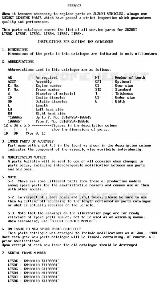 * CATALOG PREFACE * Suzuki QUAD 50 MINIQUAD-SPORT 1984  LT50E(E/F/G/H/J/K)