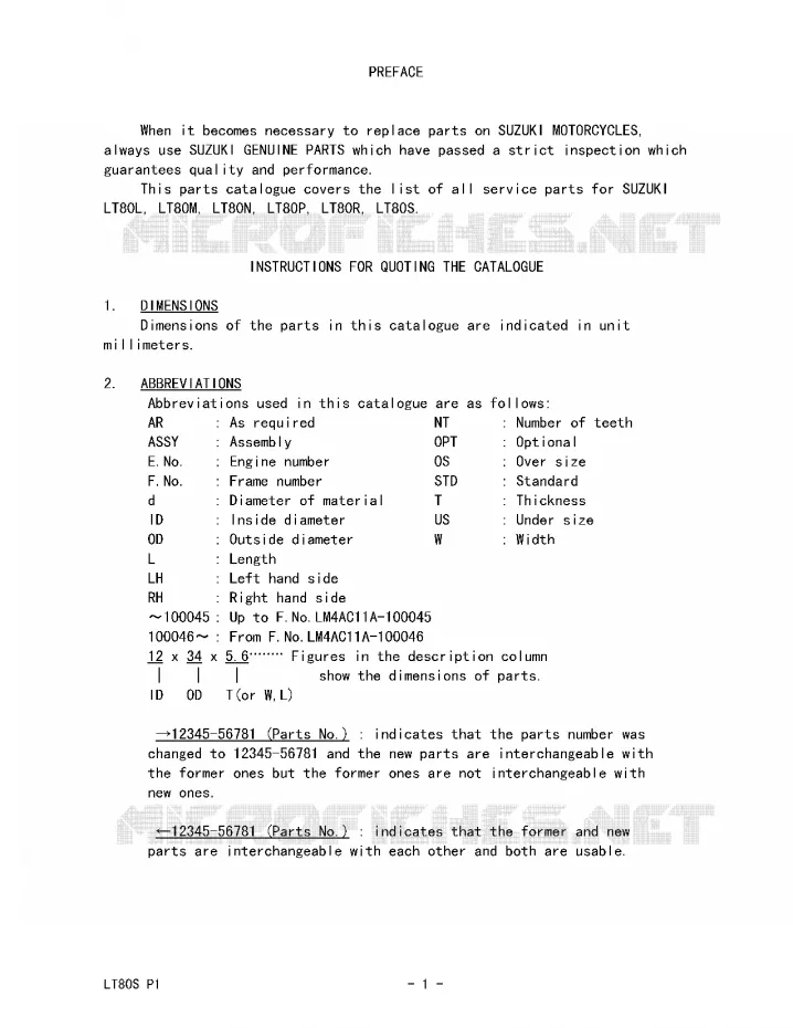 * CATALOG PREFACE * Suzuki QUAD 80 QUADSPORT 1987  LT80H(P1)