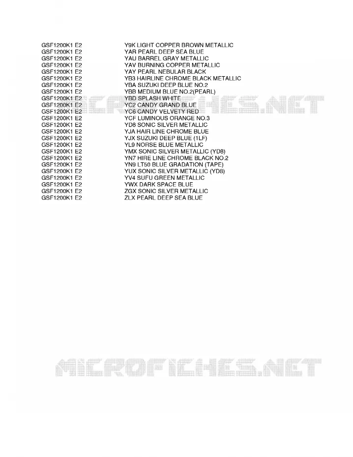 * color chart * for Suzuki BANDIT 1200 2005 - Suzuki