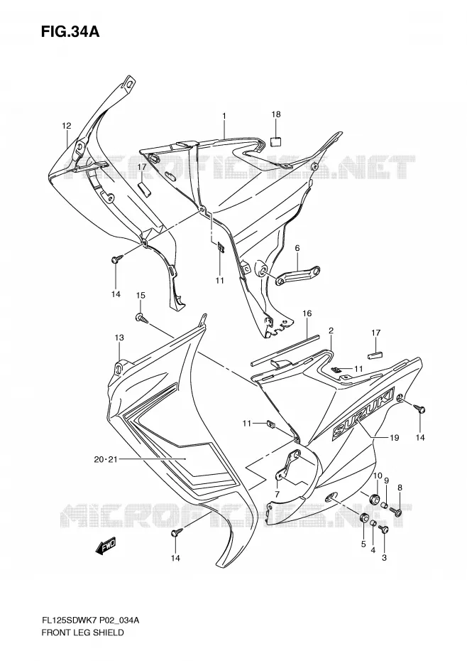 FRONT FAIRING (MODEL K9) Suzuki SCOOTER 125 FL 2007  FL125SDWK7(P2)