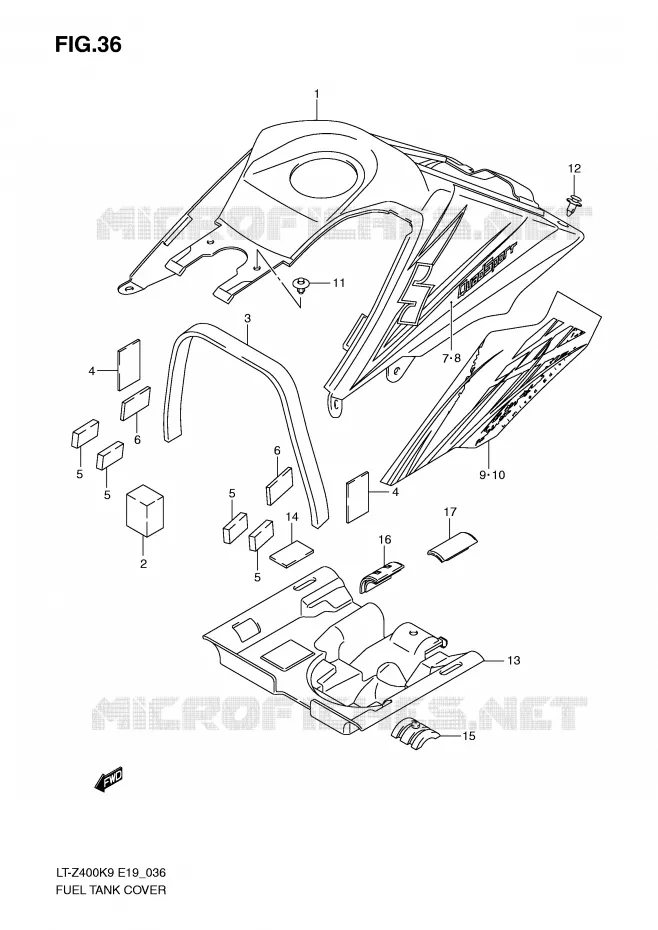 FUEL TANK COVER (MODEL K9) Suzuki QUAD 400 QUADSPORT 2010  LT-Z400L0(E19)