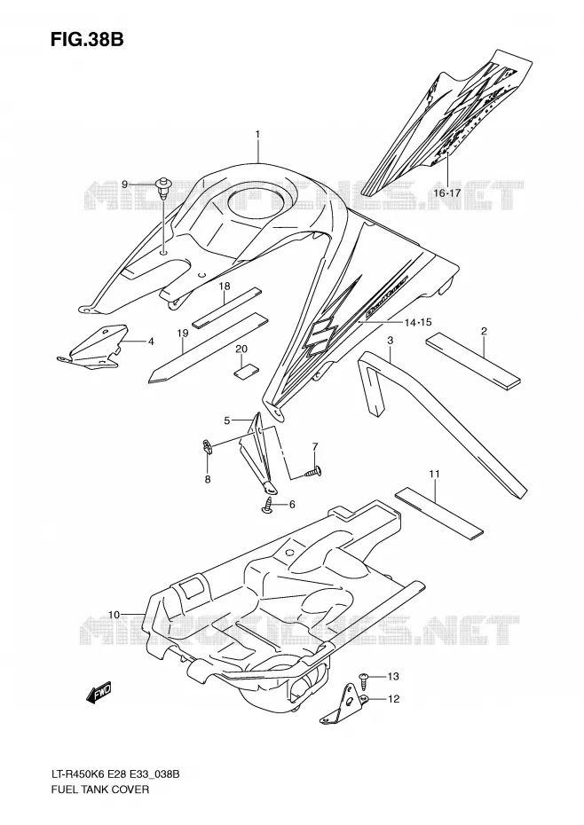 FUEL TANK COVER (MODEL K9) Suzuki QUAD 450 QUADRACER 2007  LT-R450K7(E28/E33)