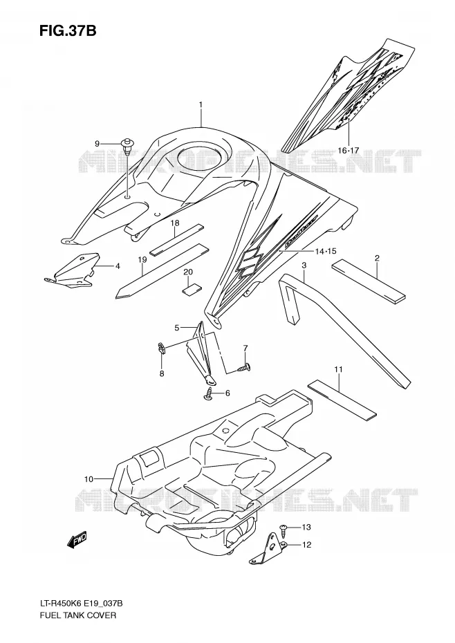 FUEL TANK COVER (MODEL K9) Suzuki QUAD 450 QUADRACER 2009  LT-R450ZK9(E19)