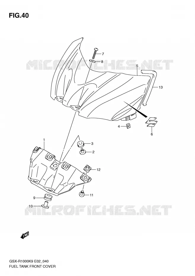 FUEL TANK FRONT COVER Suzuki MOTO 1000 GSX-R 2010  GSX-R1000UFL0(E2)