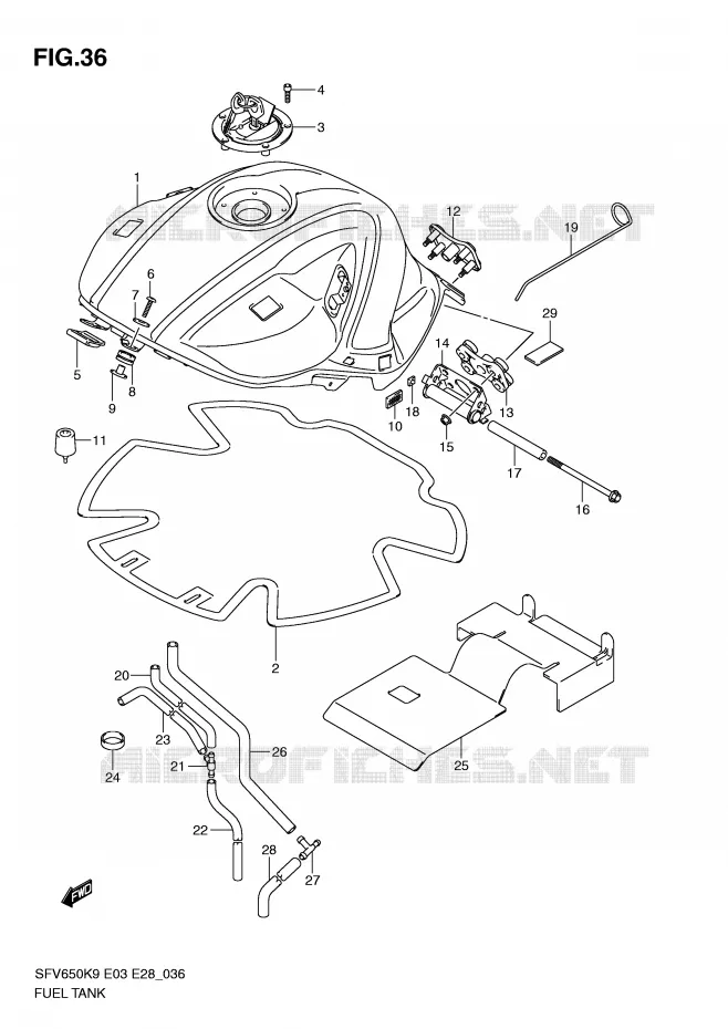 FUEL TANK (MODEL K9) Suzuki MOTO 650 GLADIUS 2009  SFV650K9(E3/E28)